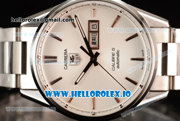 Tag Heuer Carrera Calibre 5 Swiss ETA 2824 Automatic Steel Case White Dial With Stick Markers Steel Bracelet - Click Image to Close